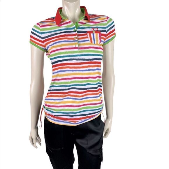 Highly Desired Louis Castel Striped Golf Polo with Ruching on Sides Worn Once - Picture 2 of 8